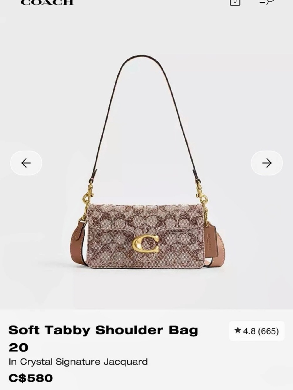 Coach Soft Tabby Shoulder Bag 20 in Crystal Signature Jacquard Brown & Pink